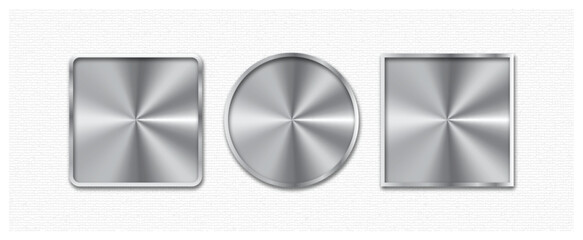 Rounded and Rectangular Steel Plaques, Vector Metal Plate with Screws and Reflections and Realistic Metal Plate Labels on Textured Background