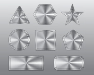 Vector Metal Plate with Screws and Reflections, Brushed Metal Nameplate Set with Screws and Shiny Steel Plate Labels  or Shapes Collection