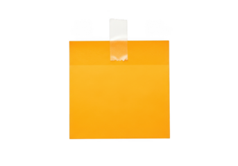 Vibrant yellow sticky note with transparent tape mockup for reminders and organization, ideal for digital design and presentations isolated on transparent background