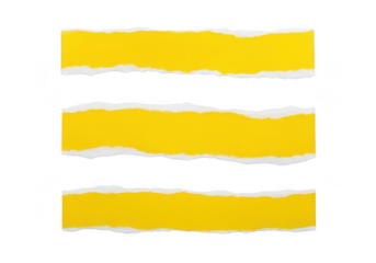 Three yellow ripped paper strips texture, torn edge paper pieces, scrapbook element, design resource, graphic asset, isolated on transparent background