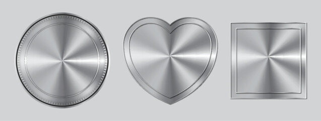 Shiny Steel Plate Labels love and round circle icon, Brushed Metal Nameplate Set with Screws