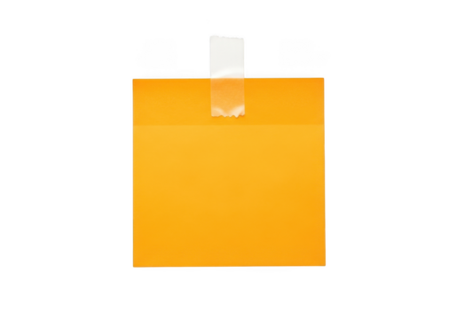 Vibrant yellow sticky note with transparent tape mockup for reminders and organization, ideal for digital design and presentations isolated on transparent background