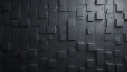 Dark abstract background featuring realistic 3D cube wall with geometric square patterns for modern design projects