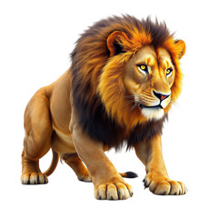 Fototapeta premium Majestic male lion with a full mane, standing in a powerful pose, isolated on transparent background