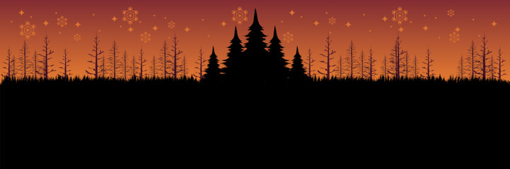 Minimalist winter landscape illustration in a unique green and teal theme for a holiday header.