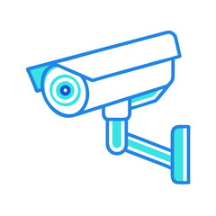 A security surveillance camera or CCTV video equipment for monitoring and protection, often isolated on a white or blue background