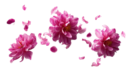 Pink blossoms scatter on a dark background