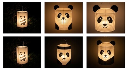 Obraz premium Lanterns with panda design in various compositions and angles
