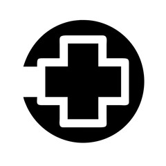 Black and white medical cross icon inside a circle