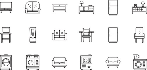 Collection of furniture icons simple line art vector design perfect for interior design projects and app interfaces