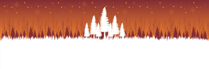 Festive winter background with a white snowfield and a red forest silhouette perfect for a website.