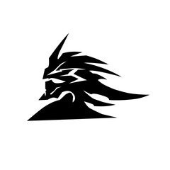 Aggressive, fast-moving black and white helmet/mask design with futuristic, sharp lines. Represents speed, combat, and an intense warrior spirit, ideal for gaming and sports.