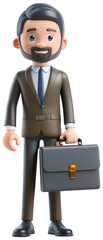 Obraz premium 3D businessman character holding briefcase png office png professional png corporate png suitcase png career png suit png job png business png cartoon png transparent background image