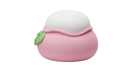 Adorable pink mochi dessert with leaf detail, a cute and delicious treat, perfect for food blogs, dessert promotions, or kawaii-themed designs