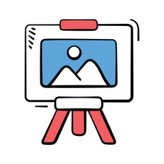 Creative art easel with canvas for painting, trendy doodle icon