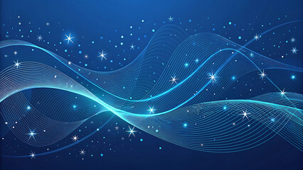 Abstract glowing blue digital waves with tiny illuminated particles and circuit board patterns