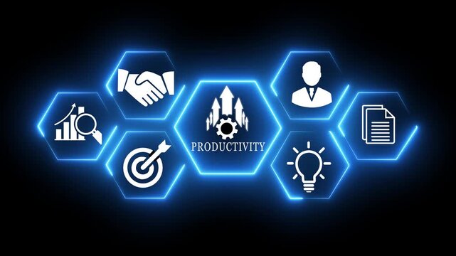 Productivity process concept on the transparent background. Productivity icon for efficient and effective industrial management, lean cost and productivity growth. Motion graphics of efficiency ...