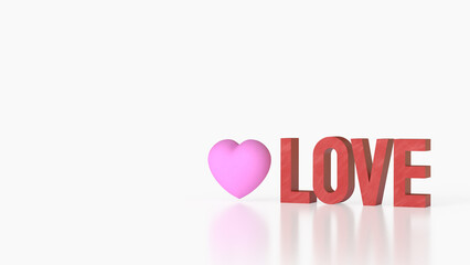 Pink Heart with Red LOVE Text on White Background 3d render.