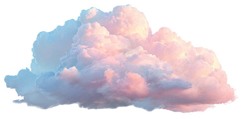 A fluffy, cumulus cloud painted with soft pink and blue hues