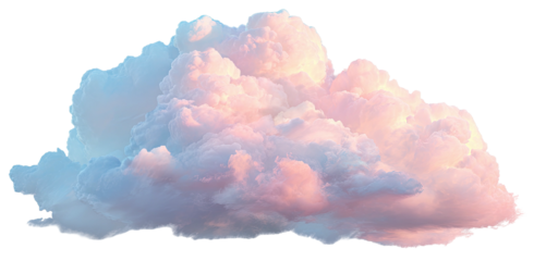 A fluffy, cumulus cloud painted with soft pink and blue hues
