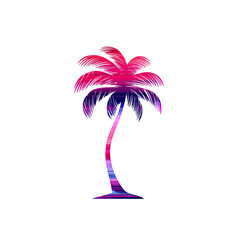 Vibrant, stylized palm tree with neon, glitchy, retro colors