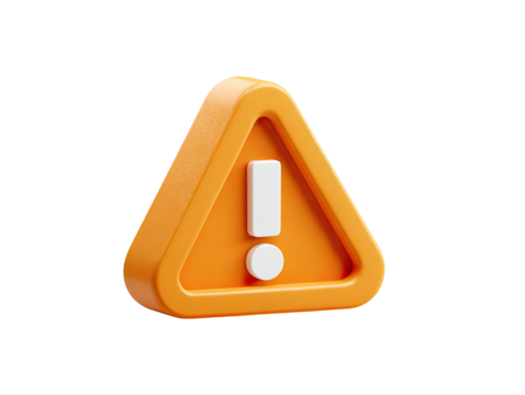 A 3D rendered orange triangle warning sign with a white exclamation mark