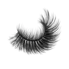 Realistic faux lashes with dense, feathery strands on a dark band