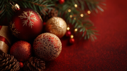 Festive Holiday Season: A captivating scene adorned with seasonal ornaments, conveying the warmth and spirit of holiday celebrations. Embellished with evergreens and twinkling lights.