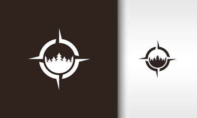 Compass Rose with Forest Silhouette Logo
