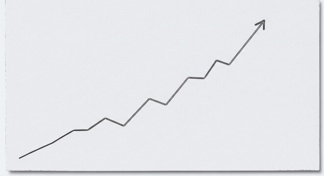 Rising arrow line graph on white shows steady growth, improvement concept - Powered by Adobe