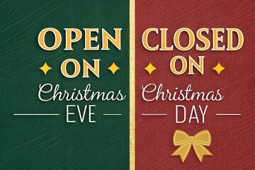 Open on Christmas Eve Closed on Christmas Day Sign, Festive Red Green Holiday Hours Notice, Vintage Christmas Schedule Business Graphic, Open/Closed Christmas Day Announcement Poster