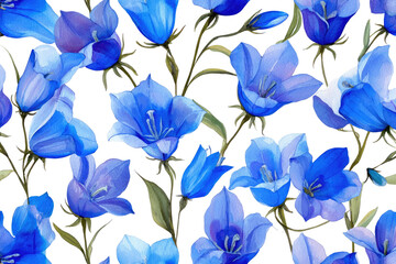 Delicate blue bell flowers bloom against a dark background
