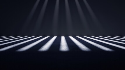 A spotlight illuminates a stage, casting a bright white line across the floor.