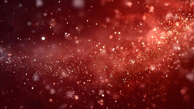 Red Christmas abstract background with snowflakes and holiday lights