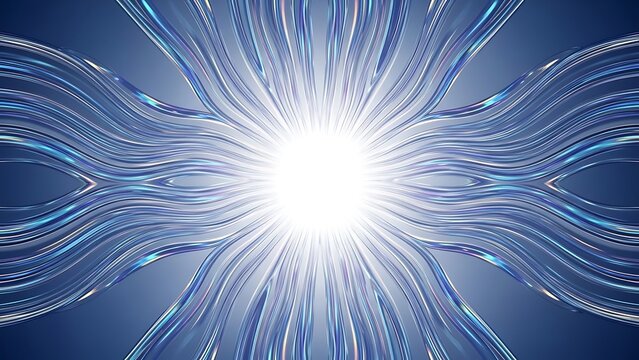 Abstract glowing blue wavy lines background with bright central light