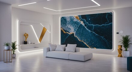 Experience tranquility in this modern living room with stylish decor and comfortable seating, offering a peaceful retreat for relaxation and inspiration