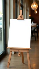 Elegant wooden easel with blank canvas Ideal for wedding sign, art showcase, or business signage , sign, template, showcase