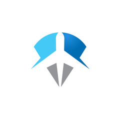 Blue Airplane logo silhouette plane and radar location map navigation white background