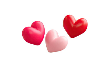 Three heart shapes in various shades of pink and red