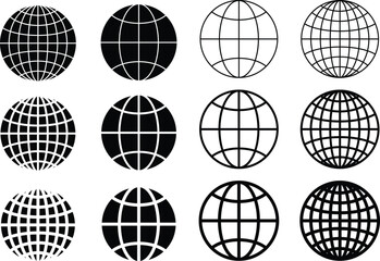 Planet earth icon set. Globe line shape vector illustration