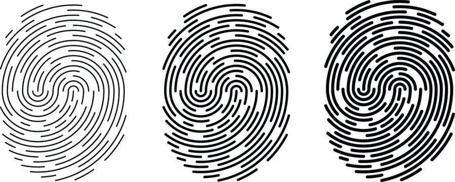 Minimalist fingerprint vector icons set with varying line weights
