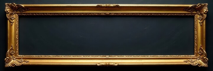 Distressed gold leaf frame, golden ratio proportions, on dark surface , picture frame, gallery