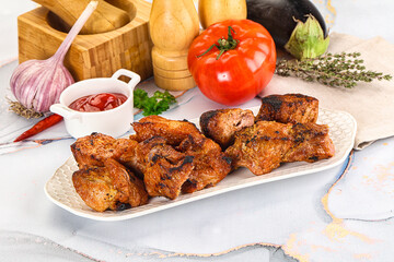 Grilled pork neck meat shashlik