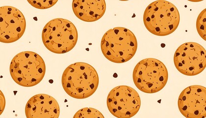 Obraz premium Chocolate Chip Cookies Seamless Pattern for Backgrounds and Designs.