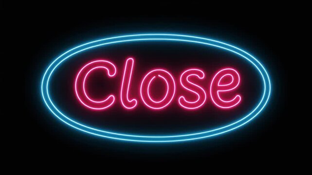 Glowing neon close sign illuminating dark background for business hour communication footage showing store closure status dynamic motion clip
