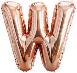 Obraz premium 3D metallic rose gold foil letter W balloon png alphabet png typography png shiny png celebration png party png festive png pink png text png decorative png transparent background image