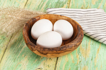 Raw white uncooked chicken eggs