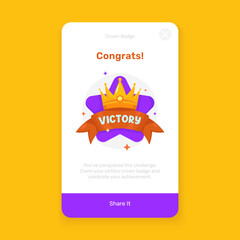 Crown badge for victory achievement reward on onboarding screen template