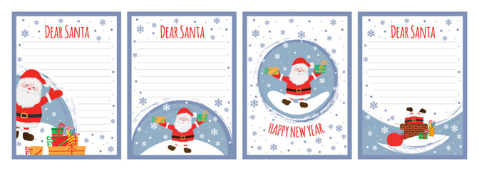 Set New Year letter to Santa Claus, wish list. Holiday new year decoration template.