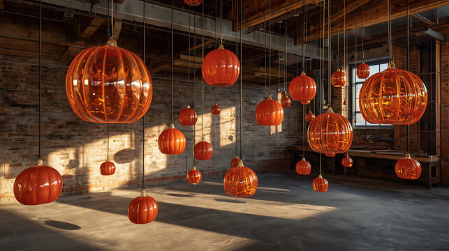Traditional Chinese lanterns with autumn pumpkin decorations in China